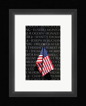 Framed American flag at Vietnam Veterans Memorial Print