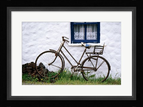 Framed Bicycles leaning against a wall, Bog Village Museum, Glenbeigh, County Kerry, Ireland Print