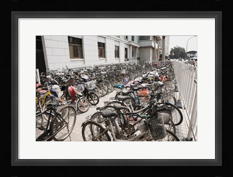 Framed Bicycles parked outside a building, Beijing, China Print