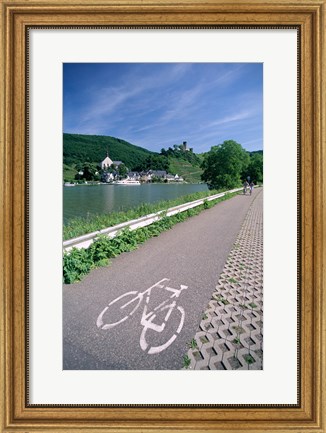 Framed Cycle, Bicycle Path and Two Cyclists, Town View, Beilstein, Mosel Valley, Rhineland, Germany Print