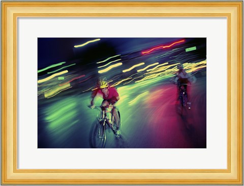 Framed Young man riding a bicycle Print