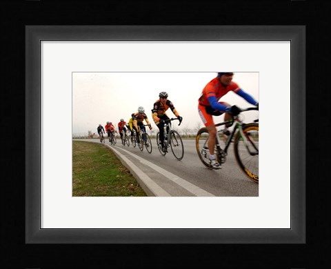 Framed Military Cyclists in pace line Print