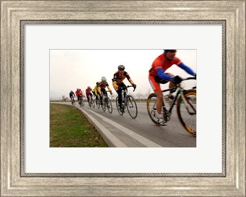 Framed Military Cyclists in pace line Print