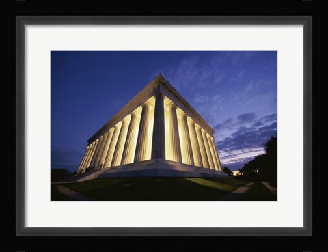 Framed Low angle view of the Lincoln Memorial lit up at night, Washington D.C., USA Print