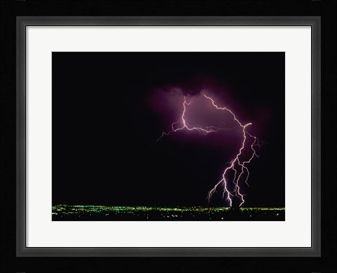 Framed Lightning over a city Print