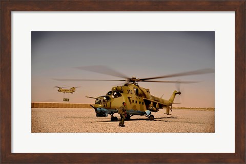 Framed Afghan Air Corps Mi-35 at Kandahar Airfield, 2009 Print