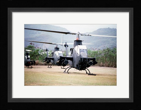 Framed Three AH-1 Cobra gunship helicopters Print
