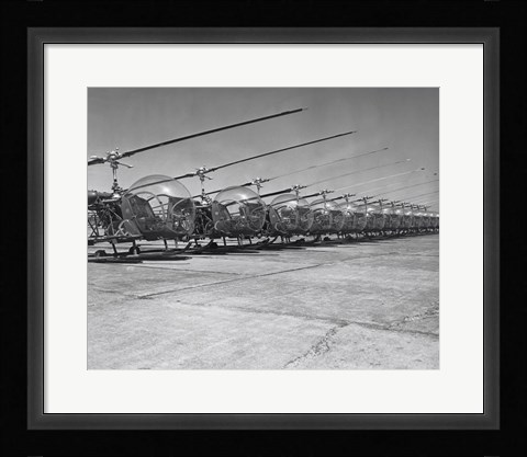 Framed Helicopters in a row, Bell H-13D, Korean War Print