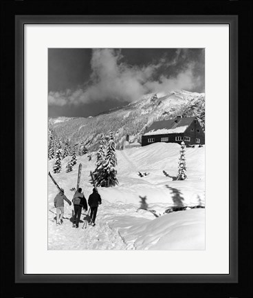 Framed USA, Washington state, three people carrying their skis Print