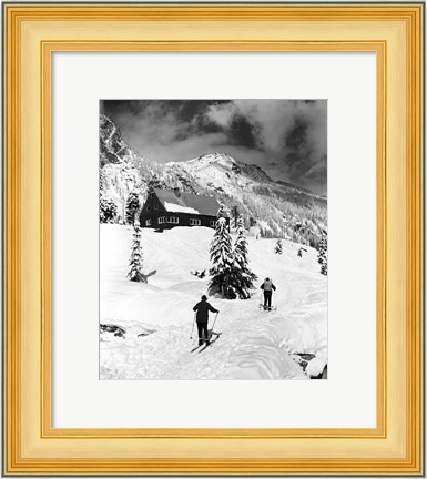 Framed Rear view of two people skiing, Washington, USA Print