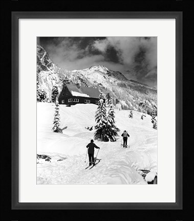 Framed Rear view of two people skiing, Washington, USA Print