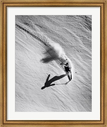 Framed High angle view of a man skiing downhill Print