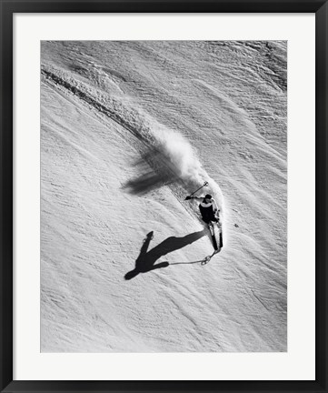 Framed High angle view of a man skiing downhill Print