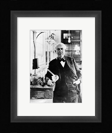 Framed Thomas Edison with the first light bulbs Print