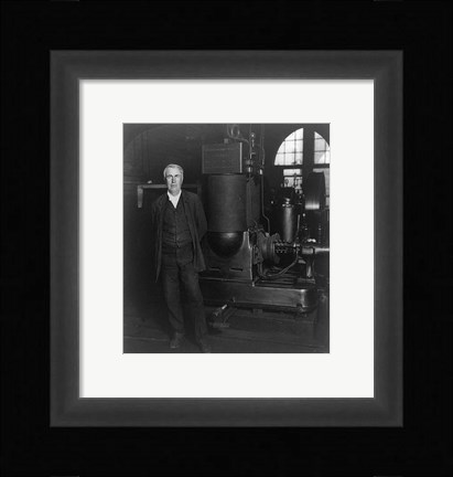 Framed Thomas Edison and his original dynamo 1906 Print