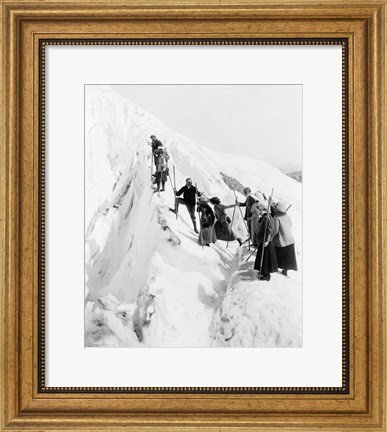 Framed Group of men and women climbing Paradise Glacier in Mt. Rainier National Park, Washington Print