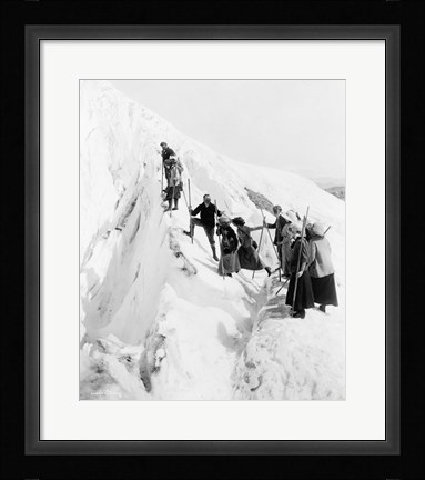 Framed Group of men and women climbing Paradise Glacier in Mt. Rainier National Park, Washington Print