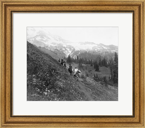 Framed People on horseback, on trail, Van Trump Park, Mt. Rainier National Park, Washington Print