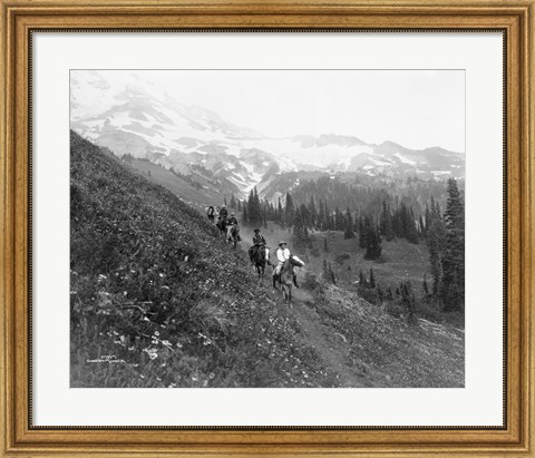 Framed People on horseback, on trail, Van Trump Park, Mt. Rainier National Park, Washington Print