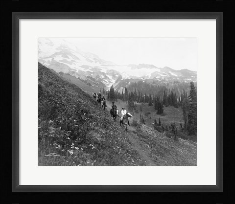Framed People on horseback, on trail, Van Trump Park, Mt. Rainier National Park, Washington Print