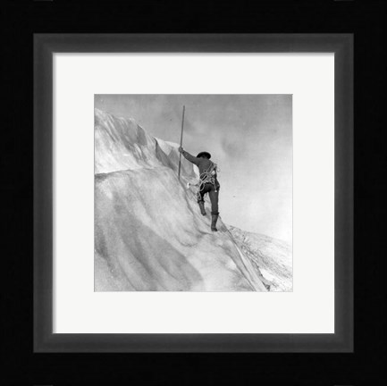 Framed Washington - Mount Rainier Guide cutting steps on ice slope near summit Print