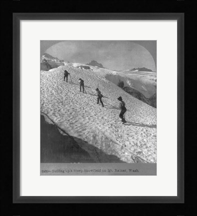 Framed Washington - Mount Rainier Toiling up a steep snowfield Print
