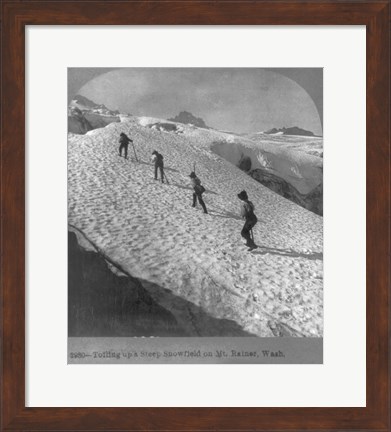 Framed Washington - Mount Rainier Toiling up a steep snowfield Print