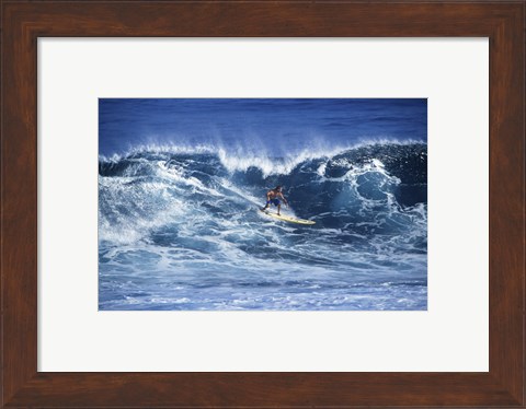 Framed Man Surfing off of the Coast of Hawaii Print