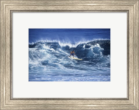 Framed Man Surfing off of the Coast of Hawaii Print