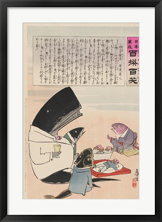Framed whale and three fish sitting down to a formal dinner of Russian sailors Print