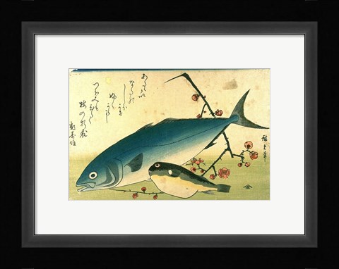 Framed Hiroshige A Shoal of Fishes Fugu Yellowtail Print