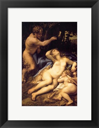 Framed Correggio - Venus and Cupid with a Satyr Print