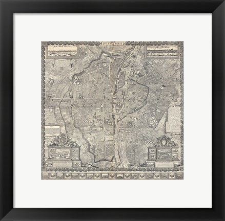 Framed 1652 Gomboust Map of Paris, France Print