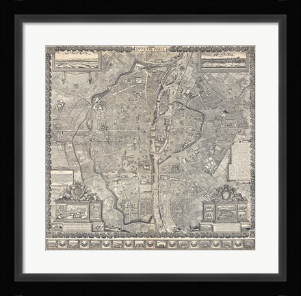 Framed 1652 Gomboust Map of Paris, France Print