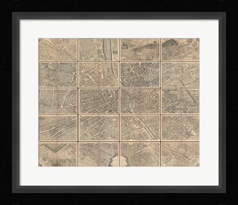 Framed 1739 Bretez - Turgot View and Map of Paris, France Print