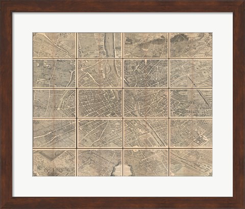 Framed 1739 Bretez - Turgot View and Map of Paris, France Print