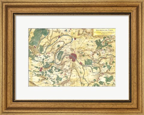 Framed 1780 Bonne Map of the Environs of Paris, France Print