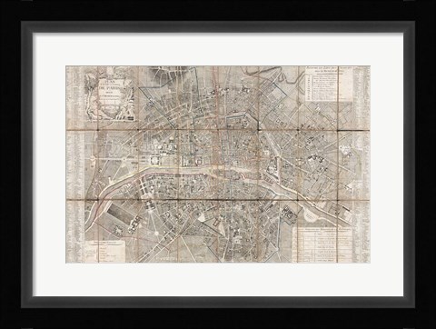 Framed 1797 Jean Map of Paris and the Faubourgs, France Print