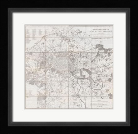 Framed 1852 Andriveau Goujon Map of Paris and Environs, France Print