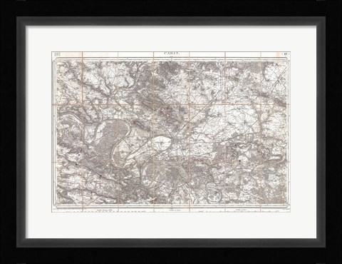 Framed 1852 Depot de Guerre Map of Paris and its Environs, France Print