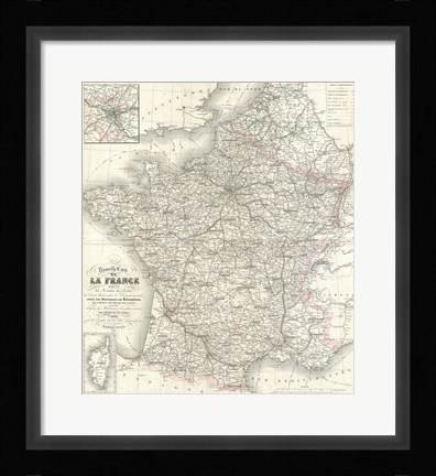 Framed 1852 Levasseur Map of France Print