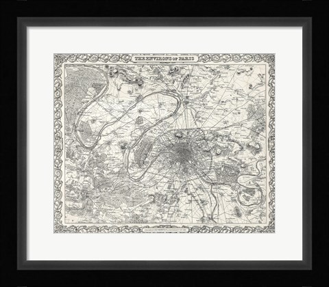 Framed 1855 City Plan of Paris, France Print