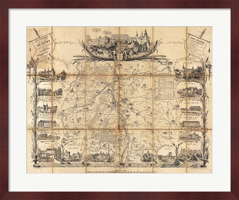 Framed 1865 Madeleine Map Pocket Map of Vichy, France Print