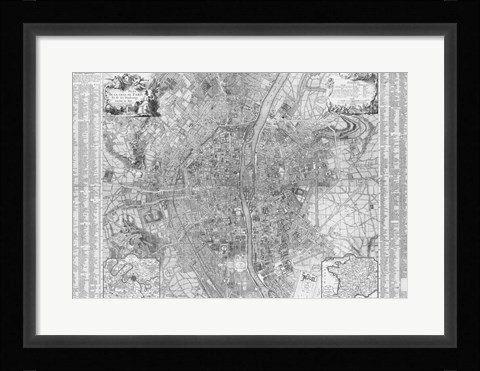 Framed Jaillot map of Paris 1762 Print