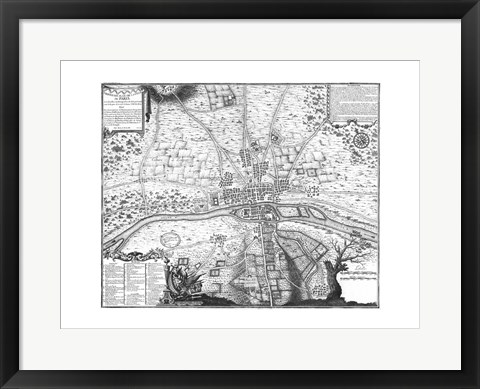 Framed Plan de Paris - gray Print