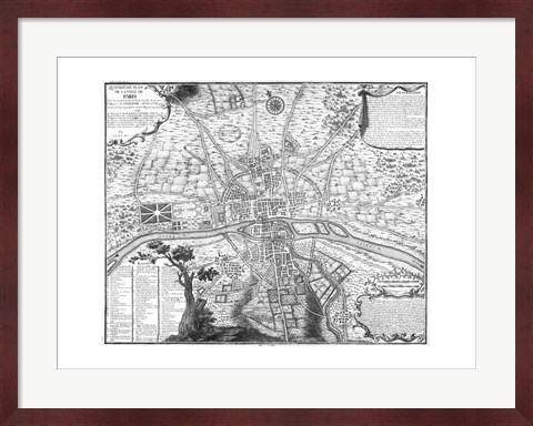 Framed Plan de Paris - black and white Print