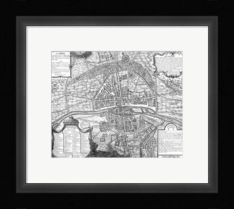 Framed Plan de Paris - black and white map Print