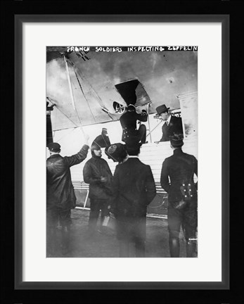 Framed French soldiers inspecting Zeppelin Print
