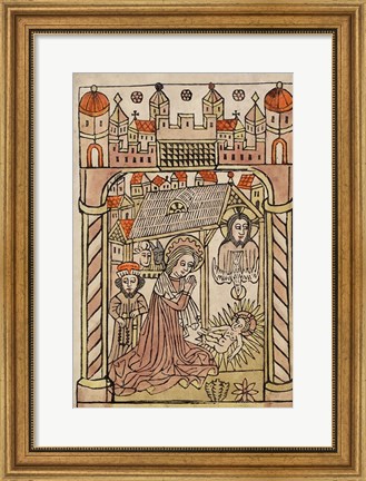 Framed Nativity Scene with Depiction of Trinity Print