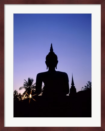 Framed Silhouette of Buddha and temple during sunset, Sukhothai, Thailand Print